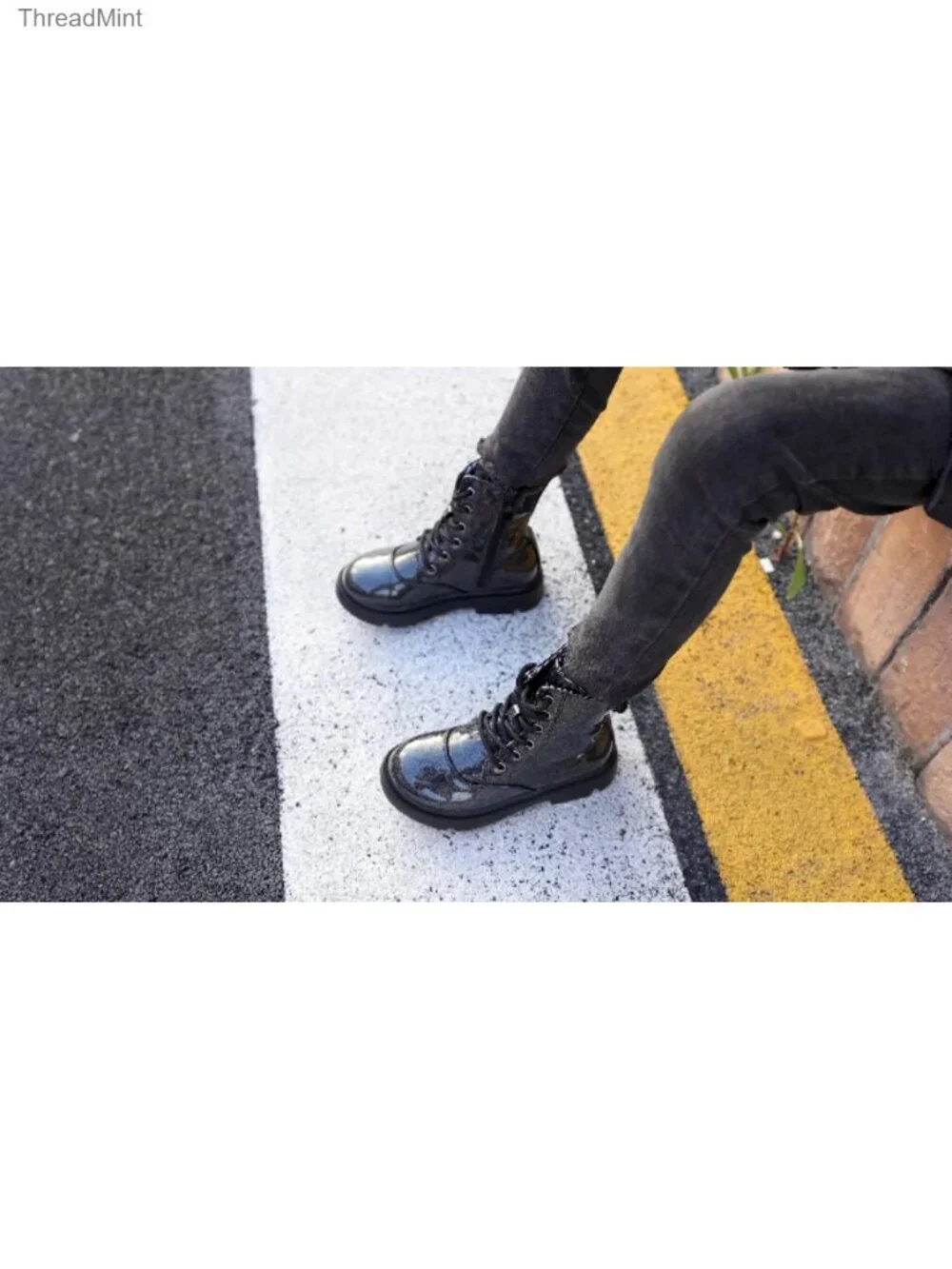 Waterproof Faux Leather Combat Boots with Side Zipper for Toddler Little Kid